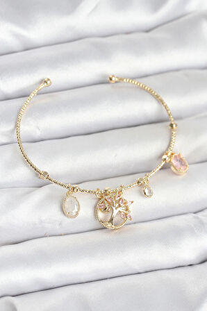 Dodes Hayat Ağacı Charmlı Gold Renk Pirinç Kadın Bileklik TG27BB8037