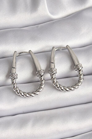 Dodes 316L Çelik Gümüş Renk Zirkon Taş Detaylı Burma Halka Model Kadın Küpe TG27BKP9721