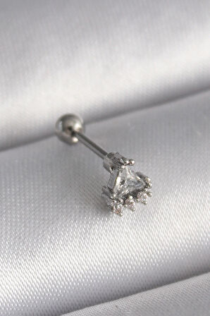 Dodes 316L Çelik Gümüş Renk Üçgen Zirkon Taşlı Tragus Piercing TG27PR1239