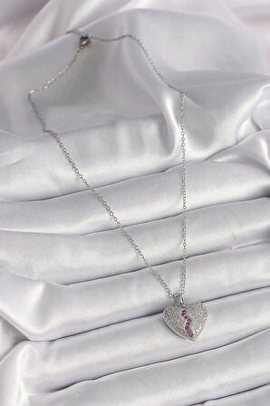 Dodes Dodes 316L Çelik Gümüş Renk Zincir Zirkon Taşlı Kalp Model Kadın Kolye TG27BKO9787