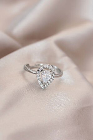 Dodes Ayarlamalı Silver Renk Metal Zirkon ve Kristal Taşlı Damla Model Yüzük TG27BYK2072