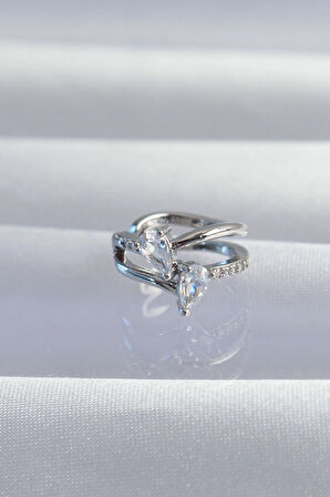 Dodes Dodes Pirinç Gümüş Renk Zirkon Taşlı Damla Earcuff Küpe TG27BKP9334