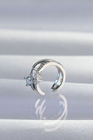 Dodes Dodes Pirinç Gümüş Renk Zirkon Taşlı Damla Earcuff Küpe TG27BKP9334