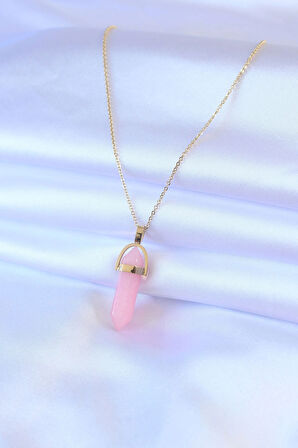 Dodes 316L Çelik Gold Renk Kristal Pembe Taş Model Kadın kolye TG27BKO7472