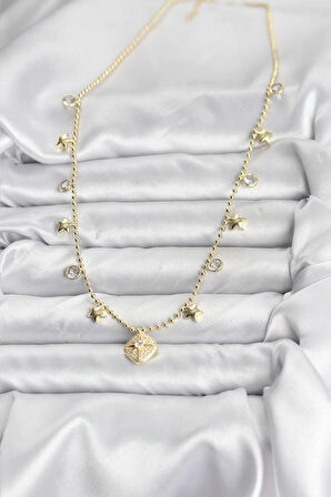 Dodes Dodes Pirinç Gold Renk Zirkon Taşlı Kutup Yıldızı Model Kadın Kolye TG27BKO10649