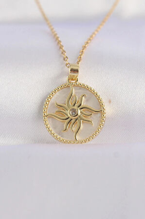 Dodes Dodes 316L Çelik Zincir Altın Renk Zirkon Taşlı Oval Tasarım Güneş Kolye TG27BKO8653