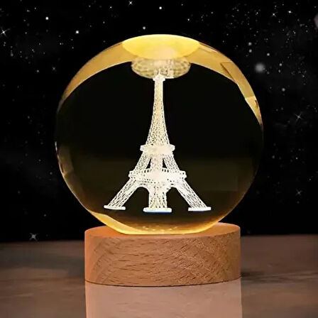 Dodes Dekoratif Eyfel Kulesi Tasarımlı Işıklı Cam Küre