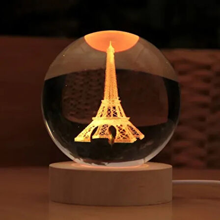 Dodes Dekoratif Eyfel Kulesi Tasarımlı Işıklı Cam Küre