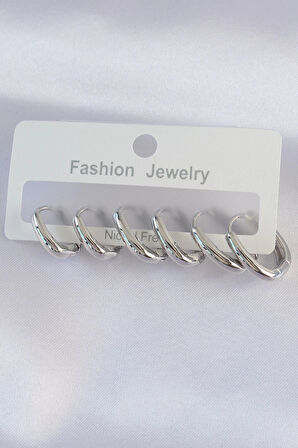 Dodes Pirinç Gümüş Renk Oval Küpe Seti TG27BKP9003