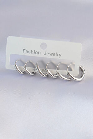 Dodes Pirinç Gümüş Renk Oval Küpe Seti TG27BKP9003