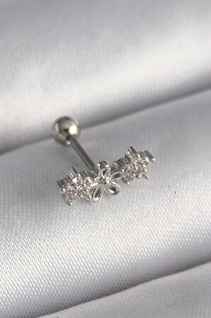 Dodes Dodes 316L Çelik Gümüş Renk Zirkon Taşlı Çiçek Tragus Piercing TG27PR1277