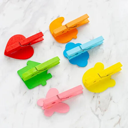 Dodes Desenli Notlu Ahşap Mandal (6'lı Set - 10 Paket)