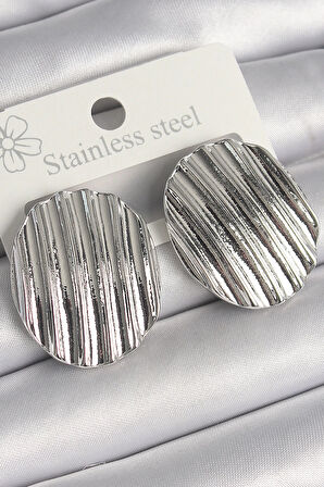 Dodes Pirinç Gümüş Renk Sallantı İşlemeli Daire Plaka Model Kadın Küpe TG27BKP10229