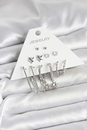 Dodes Dodes Pirinç Gümüş Renk Küpe Seti 6'lı TG27BKP11334