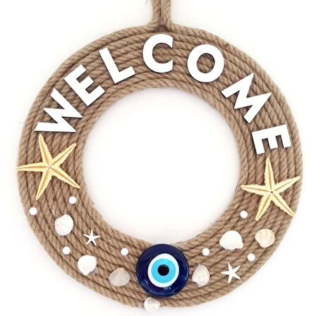 Dodes Jüt İpten Deniz Yıldızlı Nazar Boncuklu İncili Deniz Yıldızlı Welcome Yazılı Kapı Süsü