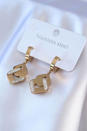 Dodes 316L Çelik Gold Renk Zirkon Taşlı Kadın Küpe TG27BKP7703