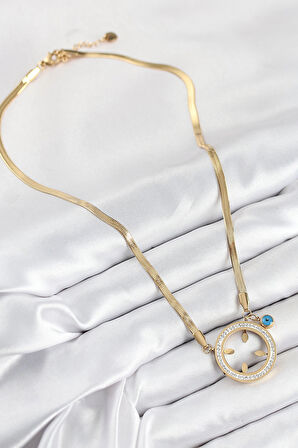 Dodes 316L Çelik Zirkon Taşlı Çeyrek Takılabilir Gold Renk Kadın Kolye TG27BKO10506