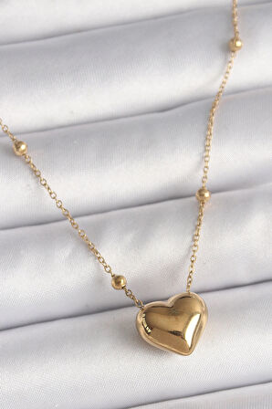Dodes 316L Çelik Gold Renk Topçuk Detaylı Zincir Kalp Model Kadın Kolye TG27BKO9772