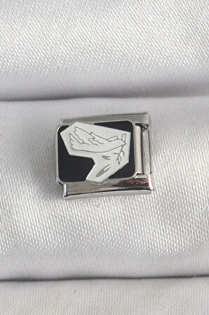 Dodes Dodes 316L Çelik Gümüş Renk Siyah Beyaz Kuş İşlemeli Nomination Charm TG27BC1389