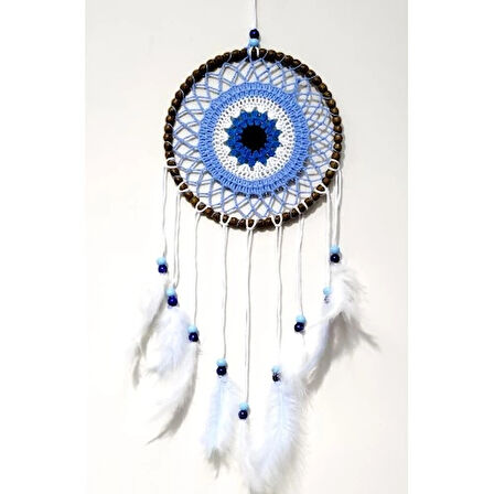 Dodes Nazar Boncuğu Motifli El Yapımı Buz Mavisi Renginde Düş Kapanı Duvar Süsü