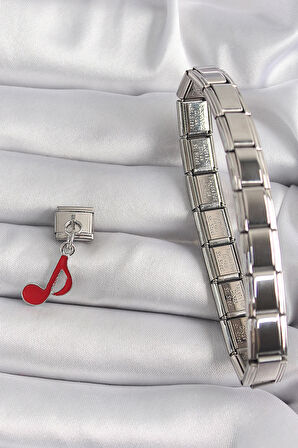 Dodes 316L Çelik Gümüş Renk Kırmızı Nota Model Nomination Charm TG27BC1180