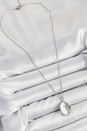 Dodes Dodes 316L Çelik Zirkon Taşlı Yarım Güneş Model Gümüş Renk Kadın Kolye TG27BKO10344