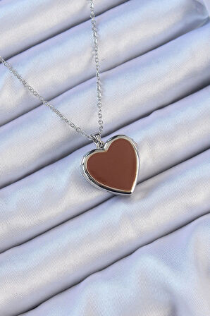 Dodes 316L Çelik Zincir Gümüş Renk Mineli İçi Açılan Kalp Kolye TG27BKO9098