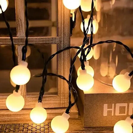 Dodes 5 Metre 28 LED Mini Top Işık Sarı Fişli Siyah Kablo