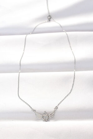 Dodes Dodes 316L Çelik Silver Renk Zirkon Taşlı Kalpli Kanat Kolye TG27BKO8515