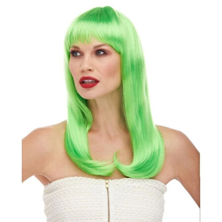 Dodes Yeşil Renk Uzun Düz Parti Peruğu