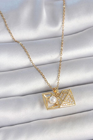 Dodes Dodes 316L Çelik Gold Renk Zincir Zirkon Taşlı Açılır İncili Elmas Model Kadın Kolye TG27BKO10049