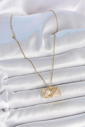 Dodes Dodes 316L Çelik Gold Renk Zincir Zirkon Taşlı Açılır İncili Elmas Model Kadın Kolye TG27BKO10049