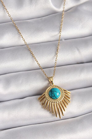 Dodes 316L Çelik Gold Renk Zincir Mavi Boncuk Güneş Model Kadın Kolye TG27BKO9502