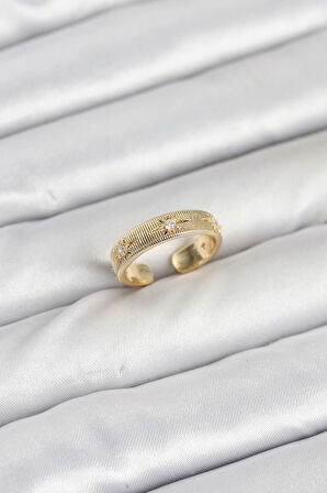 Dodes Pirinç Gold Renk Zirkon Taşlı Kutup Yıldızı Model Kadın Yüzük TG27BYK3898