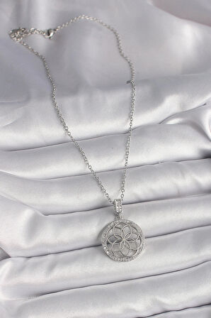 Dodes Dodes 316L Çelik Gümüş Renk Zincir Zirkon Taşlı Lotus Model Kadın Kolye TG27BKO9731