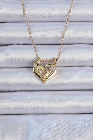 Dodes Dodes 316L Çelik Zincir Altın Renk Zirkon Taşlı Mıknatıslı Kalp Kolye TG27BKO9081