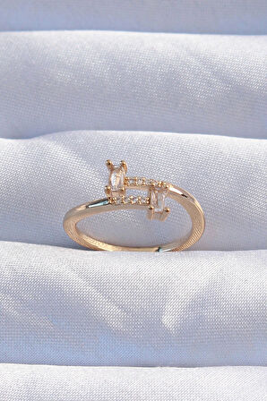 Dodes Pirinç Gold Renk Zirkon Taşlı Geometrik Ayarlanabilir Yüzük TG27BYK3239