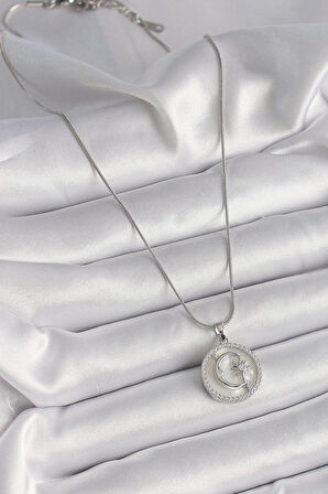 Dodes Dodes 316L Çelik Gümüş Renk Zincir Zirkon Taş Detaylı Beyaz Sedefli Ay Yıldız İşleme Kadın Kolye TG27BKO9639