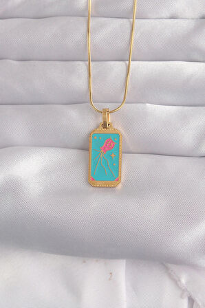 Dodes Dodes 316L Çelik Gold Renk Mavi Mineli Tarot Kolye TG27BKO9030