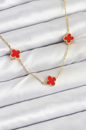 Dodes 316L Çelik Zincir Gold Renk Kırmızı Baby Boy Yonca Kadın Kolye TG27BKO10580