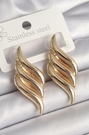 Dodes Dodes Pirinç Gold Renk 3 Sıra Dalga Model Kadın Küpe TG27BKP10237