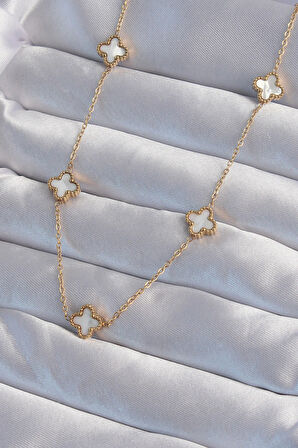 Dodes Dodes 316L Çelik Gold Renk Minimal Beyaz Sedefli Yonca Kolye TG27BKO9002