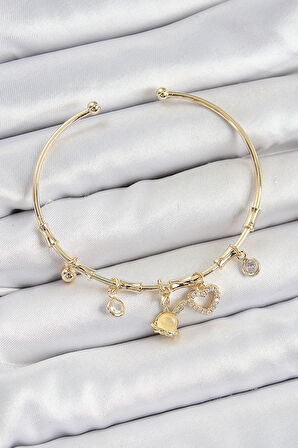 Dodes Dodes Pirinç Zirkon Taşlı Tavşan Ve Kalp Model Gold Renk Charm Bileklik TG27BB7357