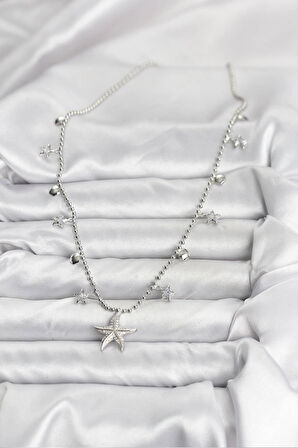 Dodes Dodes Pirinç Gümüş Renk Zirkon Taşlı Deniz Yıldızı Model Kadın Kolye TG27BKO10654