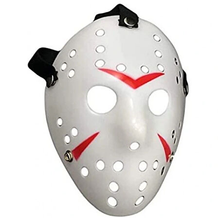 Dodes Beyaz Kırmızı Çizgili Tam Yüz Hokey Maskesi