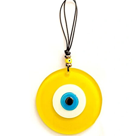 Dodes Tasarım Harikası Deri İpli Nazar Boncuklu Sarı Cam Duvar Süsü