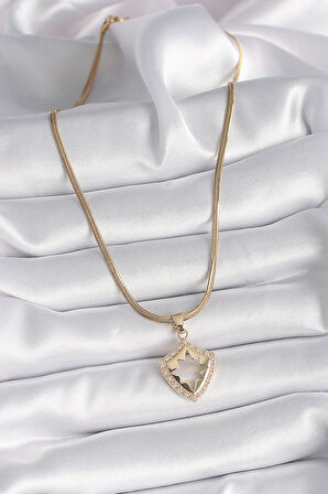 Dodes Dodes 316L Çelik Gold Renk İtalyan Zincir Zirkon Taşlı Kutup Yıldız İşleme Kadın Kolye TG27BKO9536