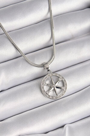 Dodes 316L Çelik Gümüş Renk İtalyan Zincir Zirkon Taşlı Kutup Yıldız Model Kadın Kolye TG27BKO9594