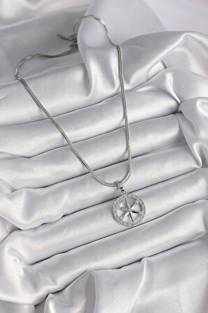 Dodes 316L Çelik Gümüş Renk İtalyan Zincir Zirkon Taşlı Kutup Yıldız Model Kadın Kolye TG27BKO9594