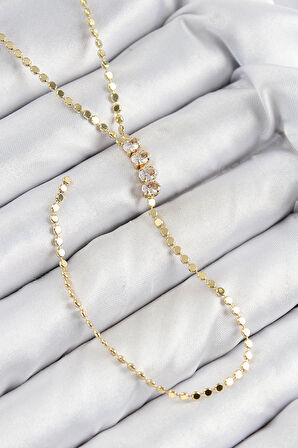 Dodes Pirinç Zirkon Taşlı Ezme Zincirli Model Gold Renk Y Kolye TG27BKO10465